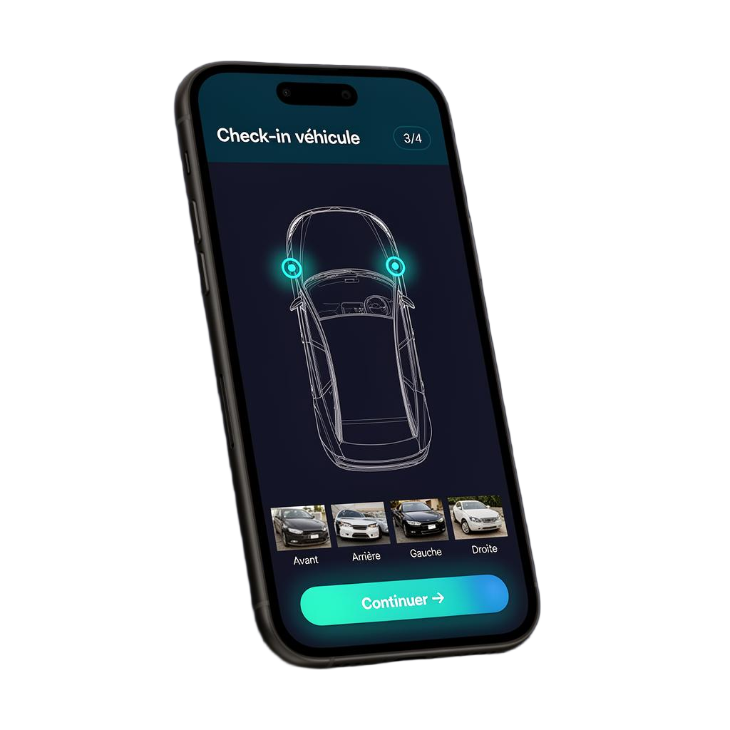 Application AutoChecks Pro affichant le schéma d'inspection d'un véhicule